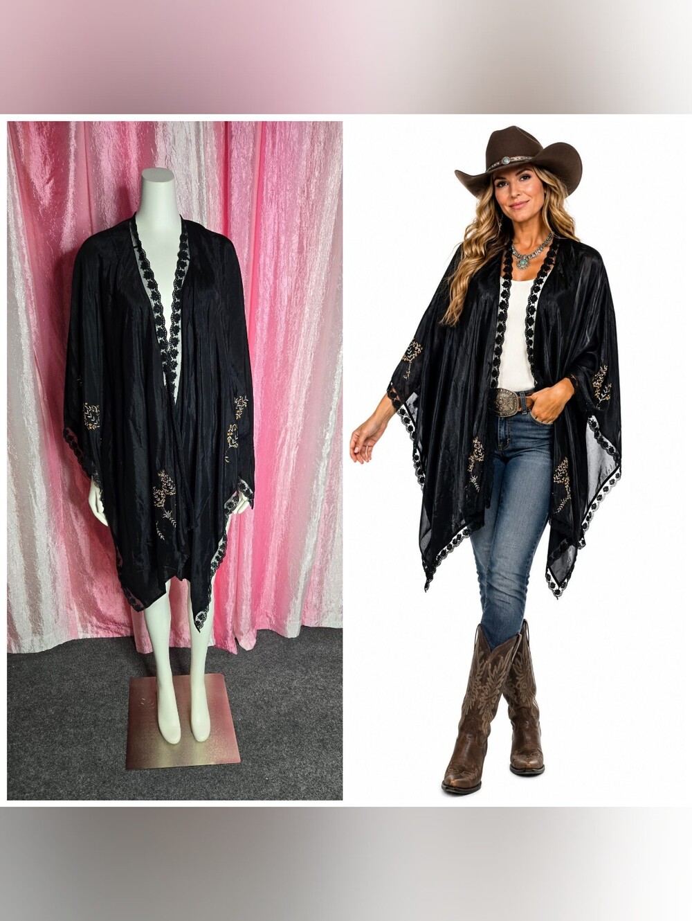 Boot Barn Shyanne Black Lace Floral Embroidered Western Shawl Wrap One Size